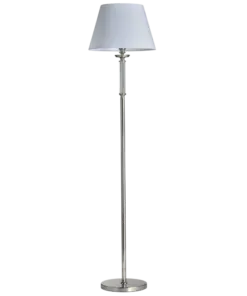 LAMPA PODŁOGOWA Siena niklowane wykończenie, kryształowe zdobienie, biały abażur, styl glamour, piękna