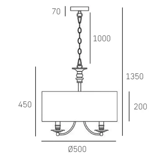 LAMPA WISZĄCA Abu Dhabi srebrna, biały abażur, klasyczna, wymiary