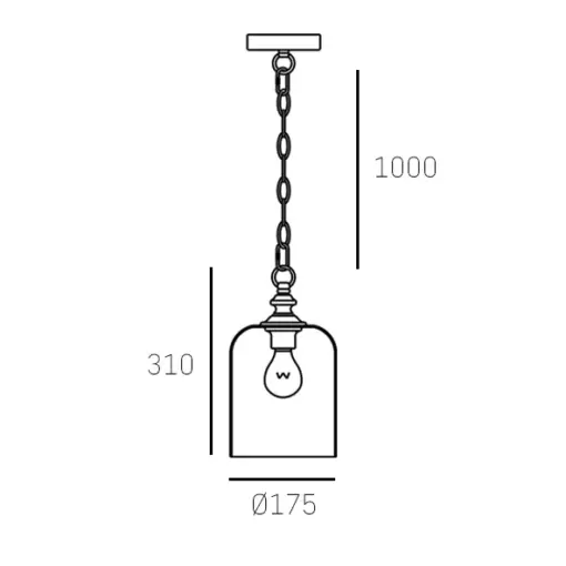 LAMPA WISZĄCA Prague szklana, czarne detale, jednopunktowa, nowoczesna, wymiary