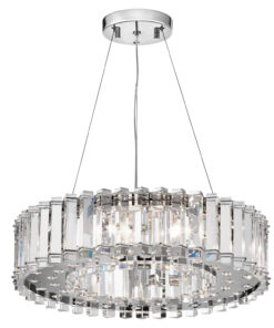 LAMPA WISZĄCA Crystal Skye okrągła, kryształowa, chromowane detale, styl glamour, 8 źródeł światła