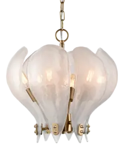 LAMPA WISZĄCA Cannes, mosiężny stelaż, szklany klosz w formie liści, modern classic, mała, piękna